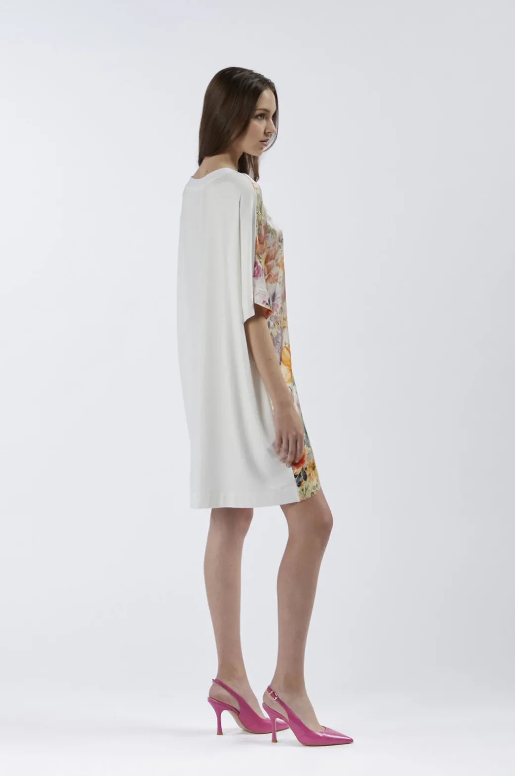 abito bimateriale con davanti stampato flower panel