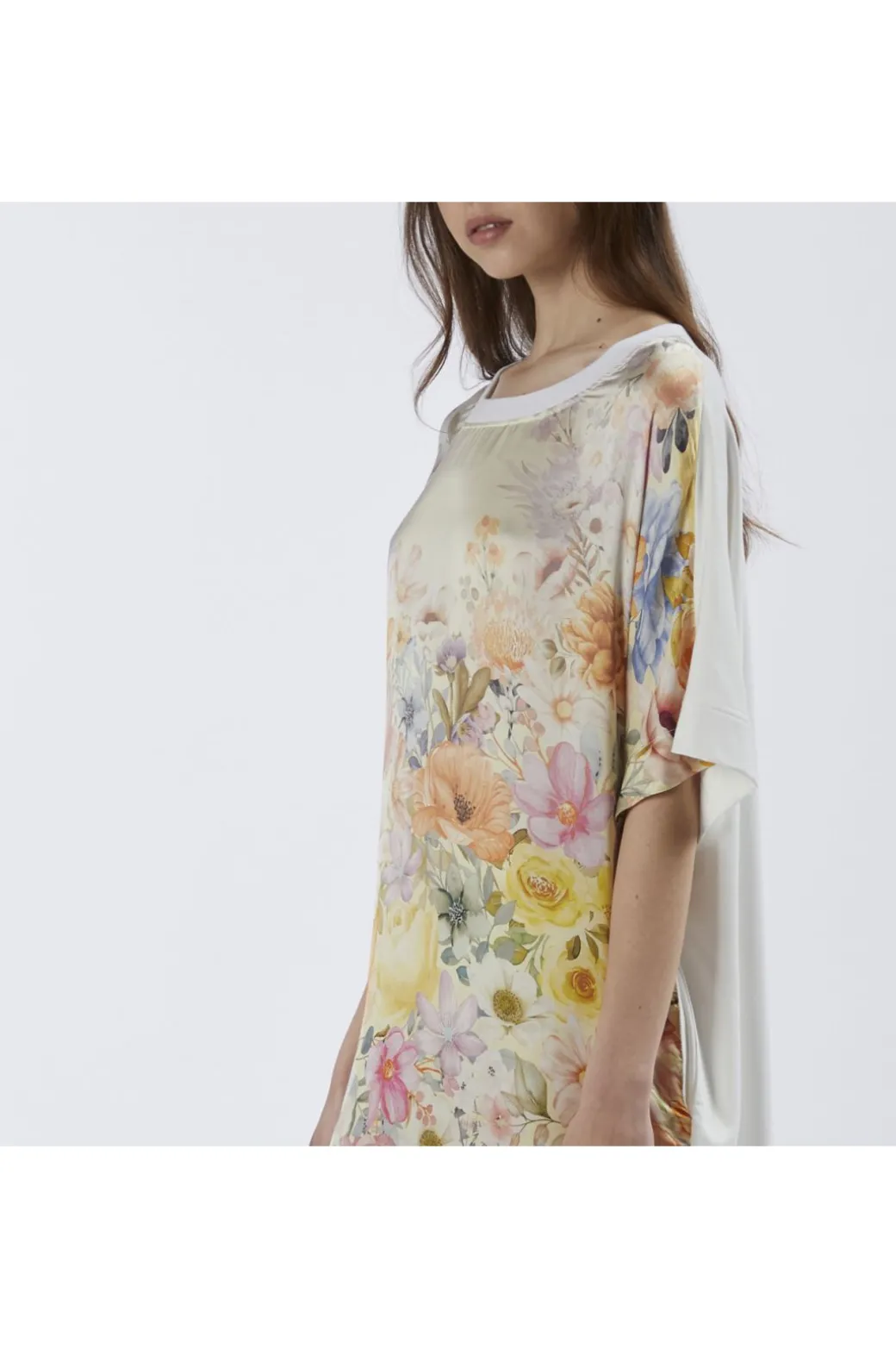 abito bimateriale con davanti stampato flower panel