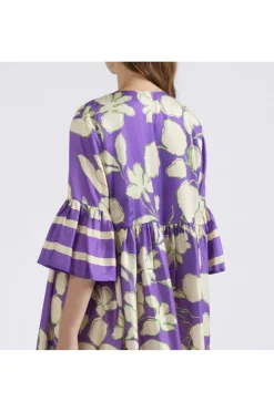 abito con increspatura alla vita stampato maxy fiore viola