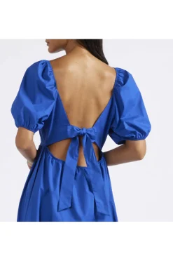 abito con maniche a palloncino e ampia scollatura posteriore royal