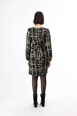 abito dritto stampato check pistacchio