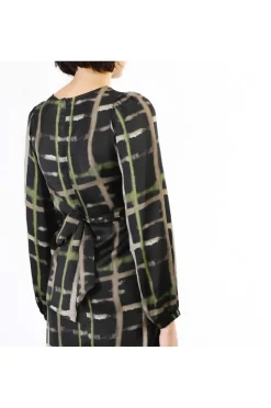 abito dritto stampato check pistacchio