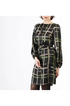 abito dritto stampato check pistacchio