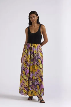 abito lungo con top lavorato a crochet e gonna stampata etnica multicolor