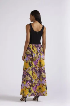 abito lungo con top lavorato a crochet e gonna stampata etnica multicolor