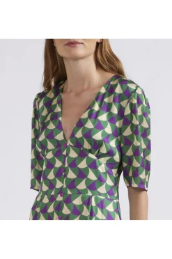 abito lungo tipo chemisier stampato geometrico