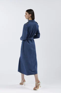 abito tipo chemisier in chambray blu medio