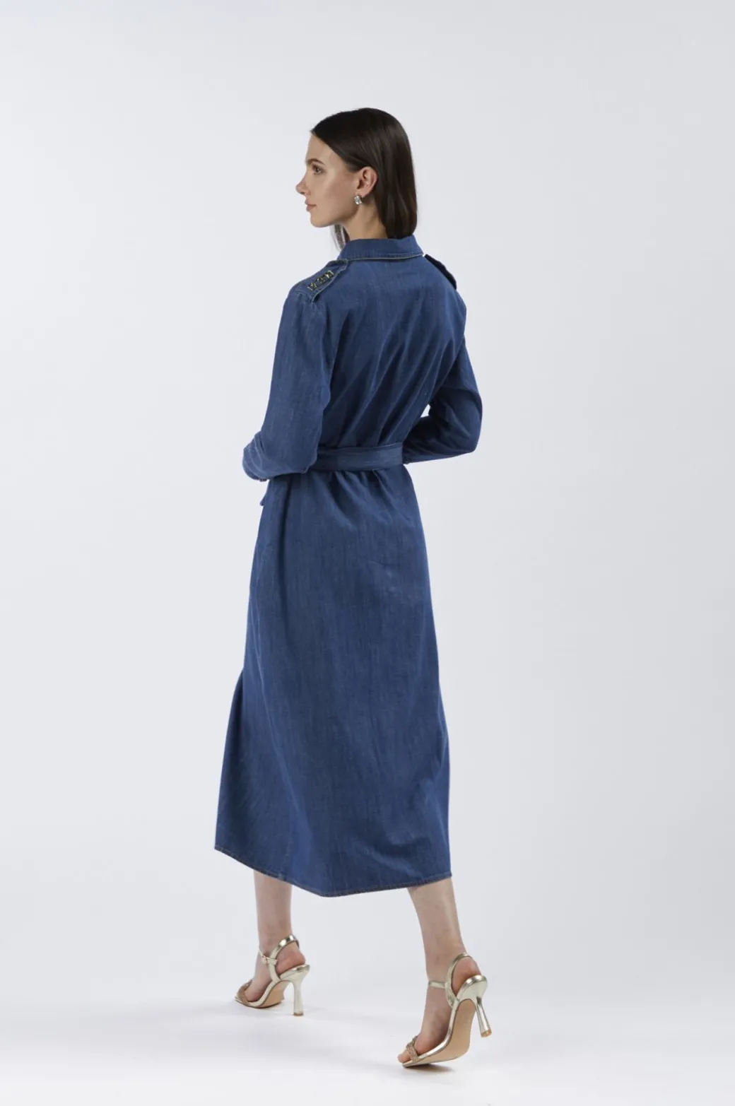 abito tipo chemisier in chambray blu medio