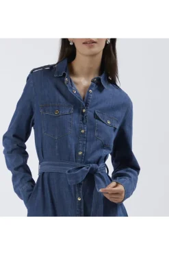 abito tipo chemisier in chambray blu medio