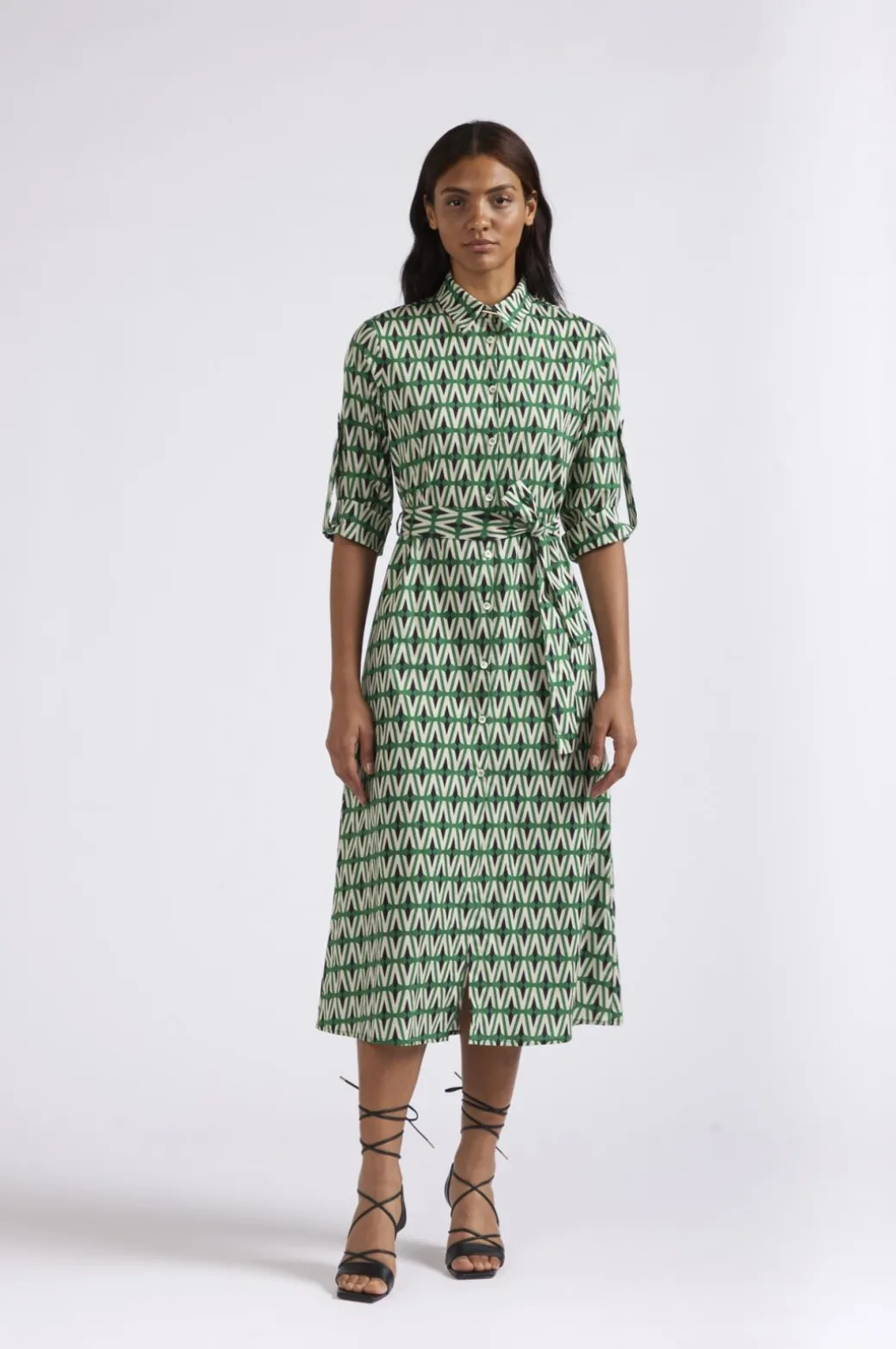 abito tipo chemisier stampato rombo multiverde