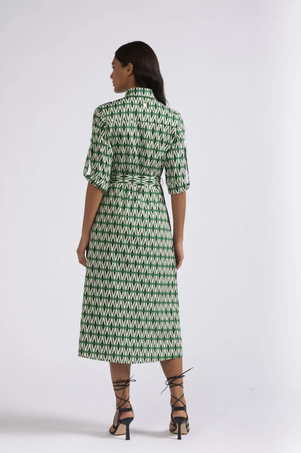 abito tipo chemisier stampato rombo multiverde