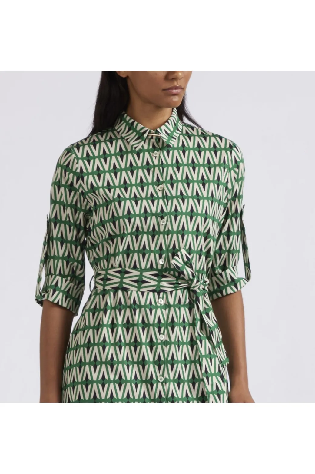 abito tipo chemisier stampato rombo multiverde