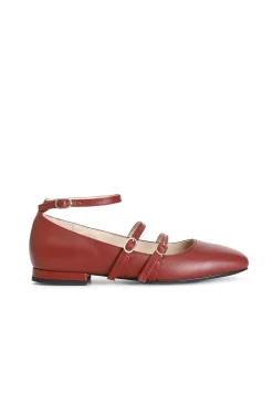 ballerina in pelle con 3 fibbie bordeaux