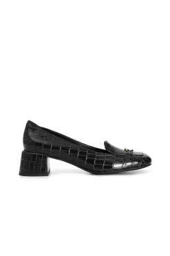 ballerina tacco medio con vaschetta e accessorio in stampa cocco nero