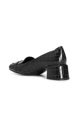 ballerina tacco medio con vaschetta e accessorio in stampa cocco nero