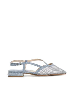 ballerine asimmetriche in denim con rete strass jeans