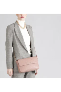 bandoliera con logo embossed all-over cipria scuro