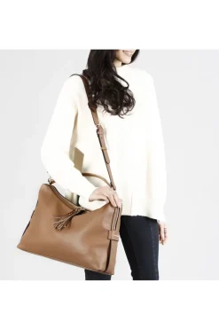 bauletto con maxi cerniera e nappine sfrangiate