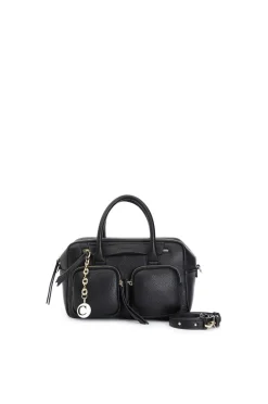 bauletto con tasche e charm in metallo nero