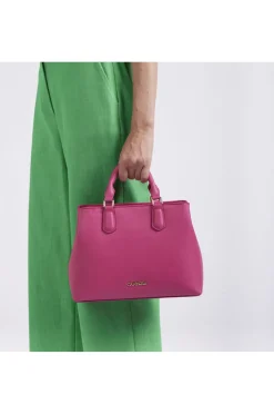 bauletto in materiale effetto saffiano fuxia