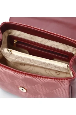 borsa a mano con pattina in velluto bordeaux