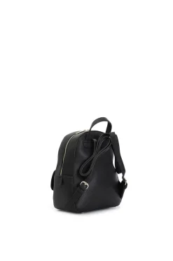 borsa a mano con pattina  in materiale granoso ed effetto suede  sul davanti, ta nero