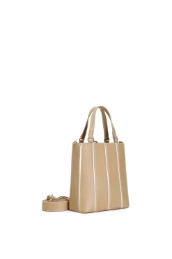 borsa a secchiello con accessorio cafènoir a contrasto cuoio