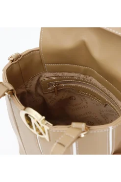 borsa a secchiello con accessorio cafènoir a contrasto cuoio