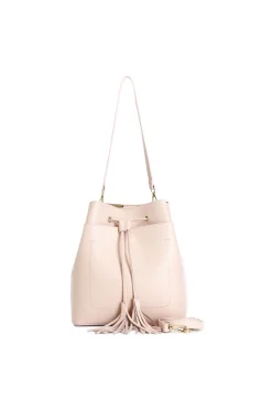 borsa a secchiello in pelle martellata cipria