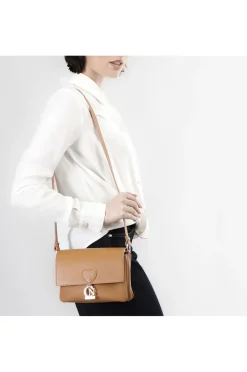 borsa a spalla con pattina in pelle dollaro con tracolla regolabile cuoio