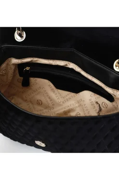 borsa a spalla in velluto trapuntato con accessori esagonali nero