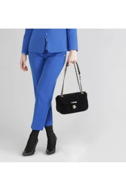 borsa a spalla in velluto trapuntato con accessori esagonali nero