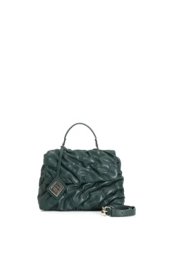 borsa con pattina con lavorazione goffrata verde