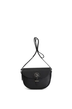 borsa con pattina in pelle nero