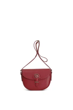 borsa con pattina in pelle vino