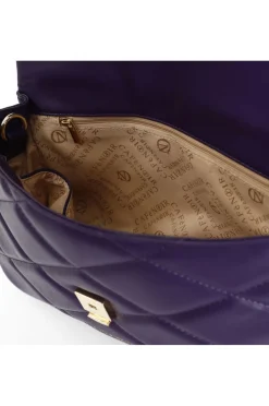 borsa media con pattina trapuntata con borchie esagonali viola