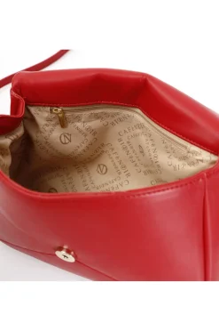 borsa piccola con pattina trapuntata con borchie esagonali rosso