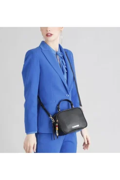 camera bag in saffiano con tiralampo con letterine personalizzate nero