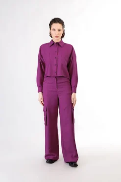 camicia a scatolina con tasche a toppa fuxia