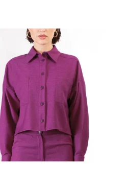 camicia a scatolina con tasche a toppa fuxia