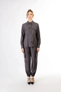 camicia con tasche a toppa antracite
