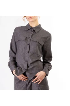 camicia con tasche a toppa antracite