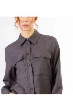 camicia con tasche a toppa antracite