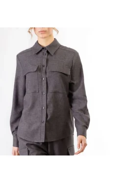 camicia con tasche a toppa antracite