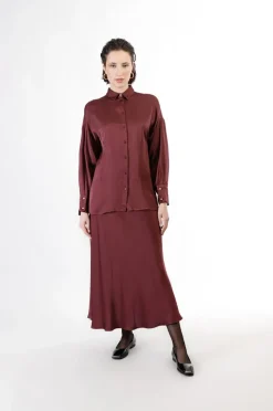 camicia dritta in satin vinaccia