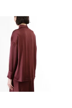 camicia dritta in satin vinaccia