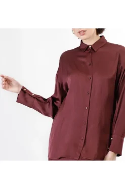 camicia dritta in satin vinaccia