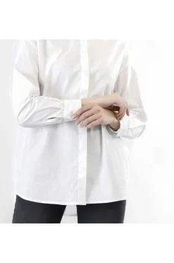 camicia in popeline con colletto ricamato bianco