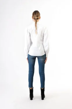 camicia in popeline con maniche increspate bianco