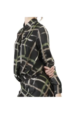 camicia stampata con nodo check pistacchio